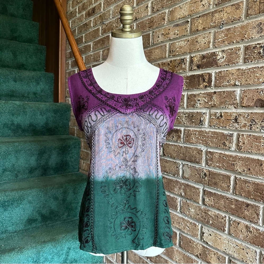 VTG 90s Hippie Boho Festival Embroidered Tank Top